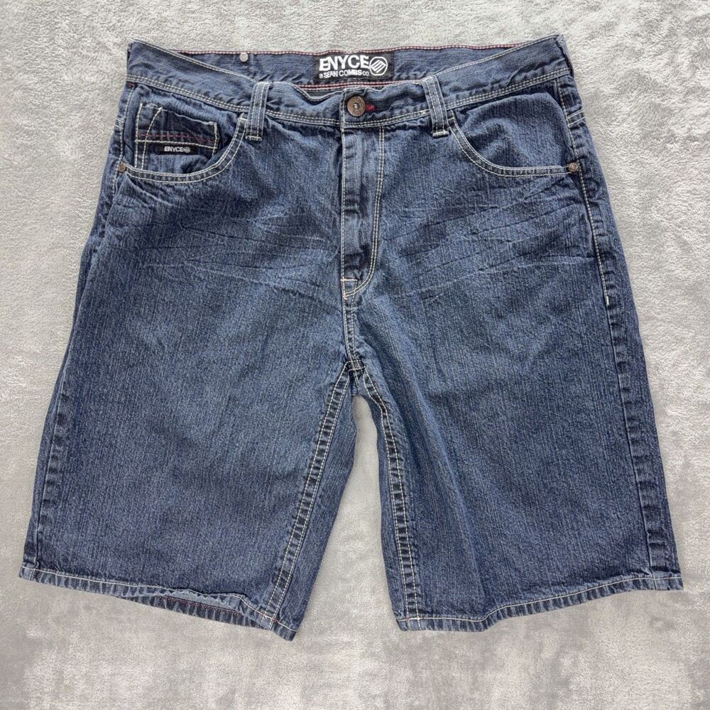 Vintage ENYCE Jean Shorts Men's 38x12 Blue Baggy Grunge Hiphop Streetwear Y2K